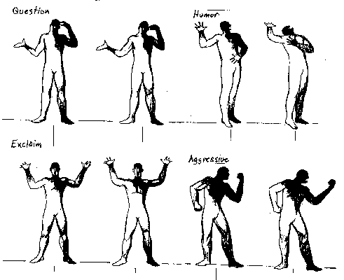 Figure 4: Artist drawings of animating mime-figures.