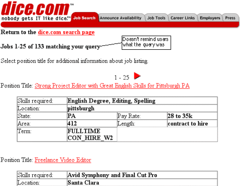 Dice.com example of Web Blooper