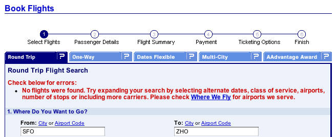 American Airlines example of Web Blooper